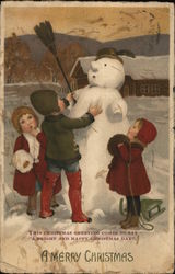 Kids Building a Snowman Postcard