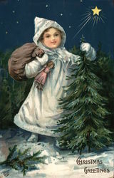 Girl with a Sack of Presents and Christmas Tree Girl with a Sack of Presents and Christmas Tree