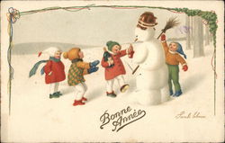 Children Decorating Snowman Postcard