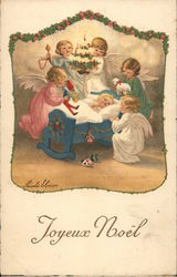 5 Angels Around Baby in Cradle Postcard