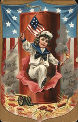 Sailor Boy Emerging From Firecracker Patriotic Postcard Postcard