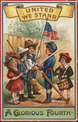 "United We Stand - A Glorious Fourth" - Children Forming Makeshift Band Postcard
