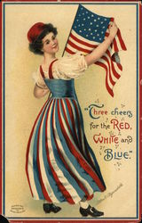 Patriotic Girl with Flag Postcard