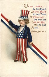 Boy as Uncle Sam with Red, White Blue Ribbon Patriotic Postcard Postcard