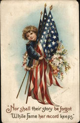 A Young Boy Holding American Flags Patriotic Postcard Postcard