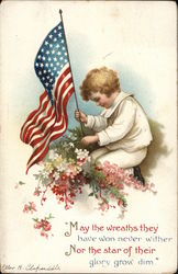 Young Boy with American Flag Patriotic Postcard Postcard