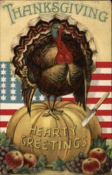 Turkey Standing on Pumpkin Thanksgiving Hearty Greetings Turkey Standing on Pumpkin Thanksgiving Hearty Greetings