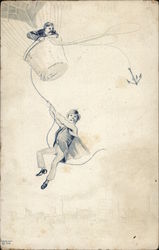 Man hanging from Hot Air Balloon Men Postcard Postcard