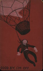Man caugh by hool from Hot Air Balloon Postcard