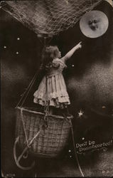 "Don't Be Downhearted" - Girl in Balloon Reaching For Man-in-the-Moo Phrases & Sayings Postcard Postcard