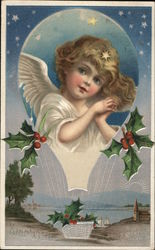 A Picture of an Angel with Holly Angels Postcard Postcard