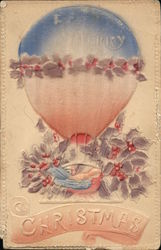 Merry Christmas - Bird in Hot Air Balloon Postcard Postcard