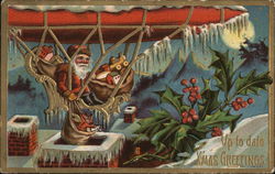 Santa Dropping Presents Down a Chimley Christmas Postcard Postcard