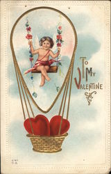 Cupid on a Swing in a Flying Balloon Postcard Postcard