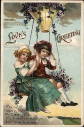 Love's Greetings - Boy and Girl on a Swing Postcard