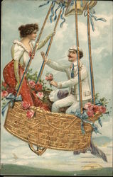 Couple Riding in Hot Air Balloon Couples Postcard Postcard