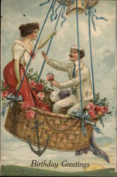 Couple Riding in Hot Air Balloon Birthday Postcard Postcard