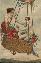 Picture of a Couple on a Hot Air Balloon Romance & Love Postcard Postcard