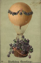 Hot Air Balloon with Flowers, Birthday Greetings Postcard