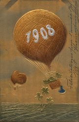 Hot-Air Balloon Reading "1908" Embossed Postcard