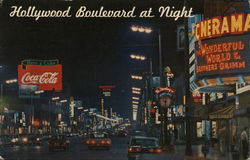 Hollywood Boulevard at Night California Postcard Postcard Postcard