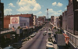 Main Street Showing New & Unique Concrete Canopy 2nd Story Sidewalk Postcard