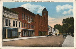 Main Street, showing Opera House Norway, ME Postcard Postcard Postcard