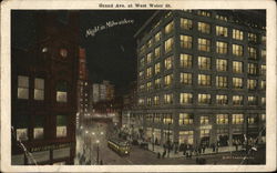 Grand Ave. at West Water St. at Night Milwaukee, WI Postcard Postcard Postcard