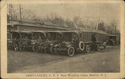 Ambulances, U.S.A. Base Hospital, Camp Merritt Postcard