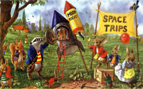 Moon Rocket Space Trips Artist Signed