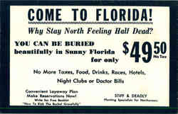 Come to Florida - Death, Funeral Postcard