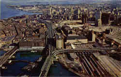 Aerial view Boston waterfront and Fitzgerald Expressway looking south Postcard