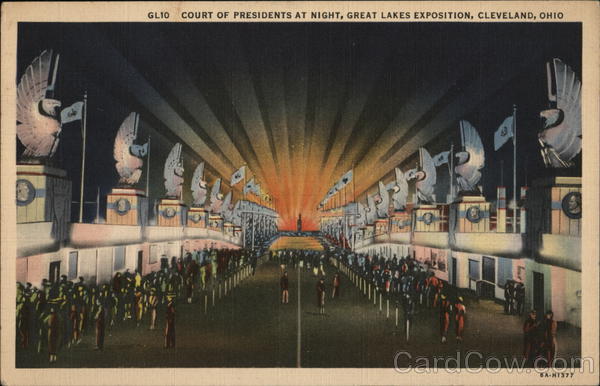 Court of Presidents at Night, Great Lakes Exposition Cleveland Ohio