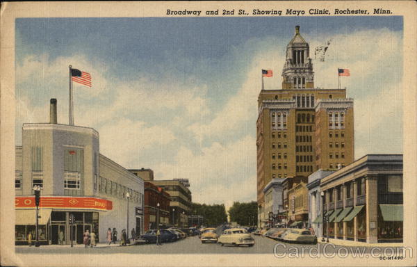 Broadway and 2nd St., Showing Mayo Clinic Rochester Minnesota