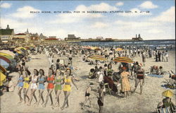 Beach Scene with Steel Pier in Background Postcard