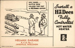 Install a HaDees Fully Controlled Hot Water Heater, Heilman Garage Janesville, WI Postcard Postcard Postcard