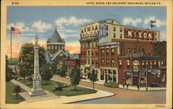 Hotel Nixon and Soldiers' Monument Butler, PA Postcard Postcard Postcard