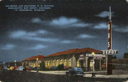 Colorado and Southern Railroad Station & Burlington Bus Depot Postcard