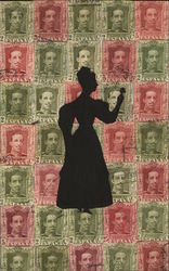 Woman's Sillhouette with Stamps - Handmade Spain Silhouettes Postcard Postcard Postcard