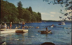 People Swimming and Boating in a Lake Postcard