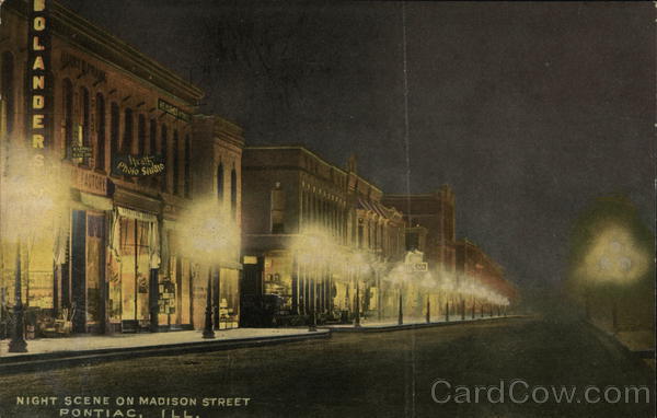 Night Scene on Madison Street Pontiac Illinois