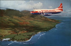 Hawaiian Airlines Super Convair Over the Island of Maui Coast. Hawaiian Airlines Super Convair Over the Island of Maui Coast.