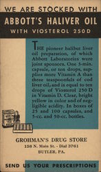 Grohman's Drug Store Advertisement for Abbott's Haliver Oil Postcard
