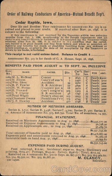 Order of Railway Conductors of America Cedar Rapids Iowa