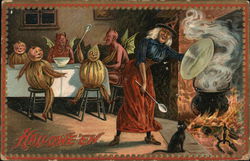 Halloween Witch Serving Dinner Postcard