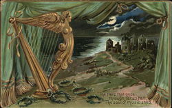 Golden Harp By Lush Green Curtains Overlooking Village By Sea St. Patrick's Day Postcard Postcard Postcard