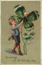 Boy, Four Leaf Clover, and Pig St. Patrick's Day Postcard Postcard Postcard