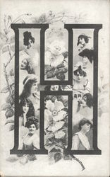 Letter H-Beautiful Women Postcard