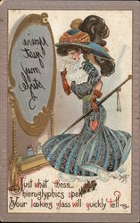 Woman By Mirror with Reversed Message "You're Just My Style" DWIG Postcard Postcard Postcard