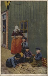 Holland Diamond Cutters - Man in Building Watching Dutch Woman And Boys In Street Postcard